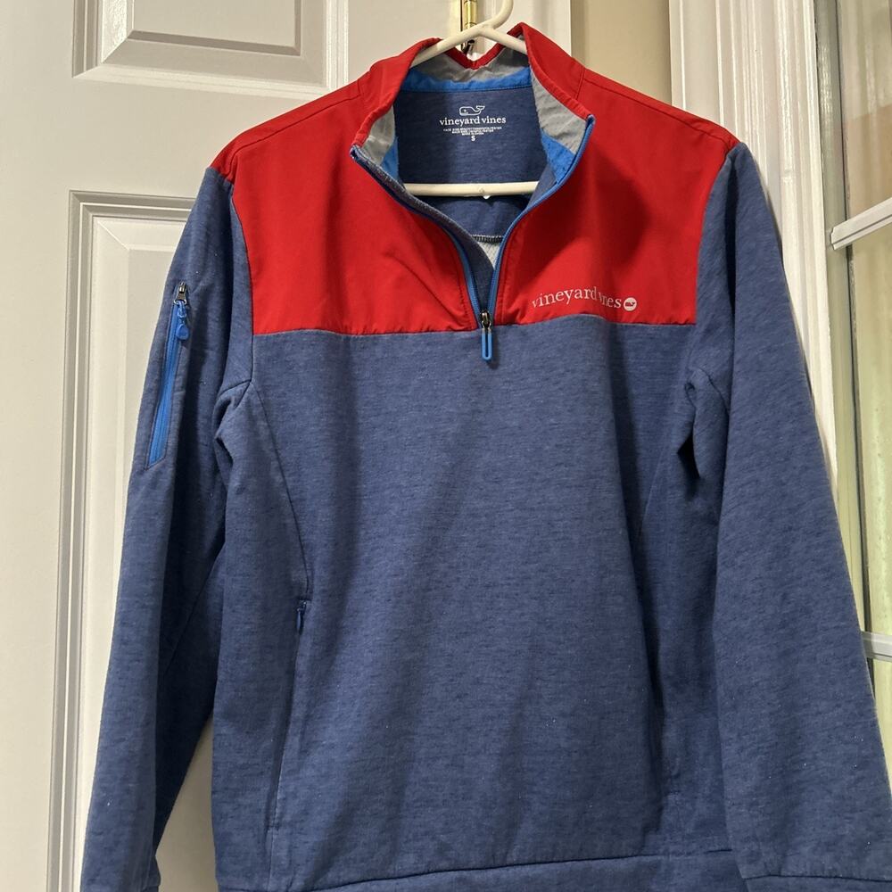 Vineyard Vines Half Zip Logo Pullover Sweatshirt Sweater (Men's Small) Blue/Red